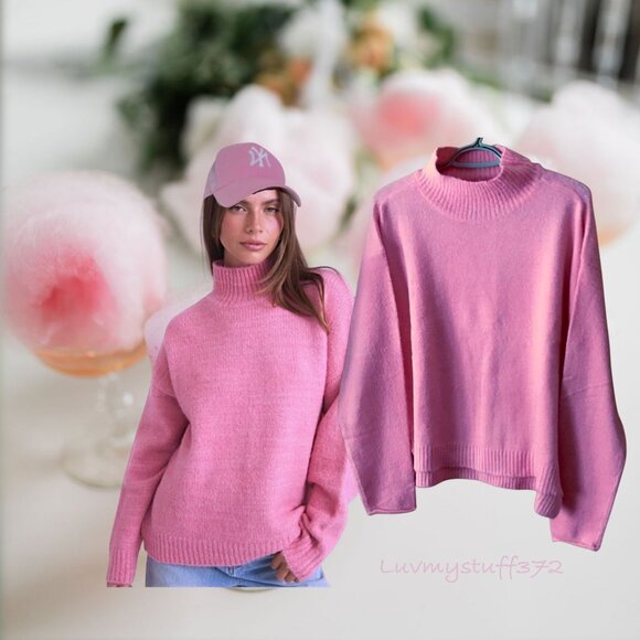 💝 🌸Cute Design Lab Lord & Taylor Moch Neck Cotton Candy Pink Sweater - Picture 1 of 13